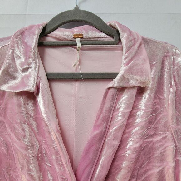 Free People Pink Mini Crushed Velvet Dress Long Sleeve Front Ruched V Neck S - Picture 9 of 12